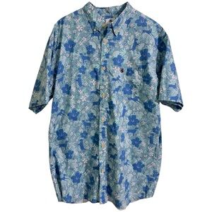 Southern Proper Floral Tropical Button Down 100% Cotton Shirt XL Labrador Dog